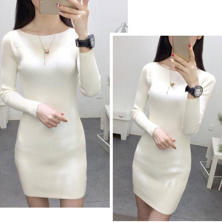 Women Sweater Dress Long Autumn Winter Thick Warm Female Knitted Dresses Slim Soft Rib Jumper