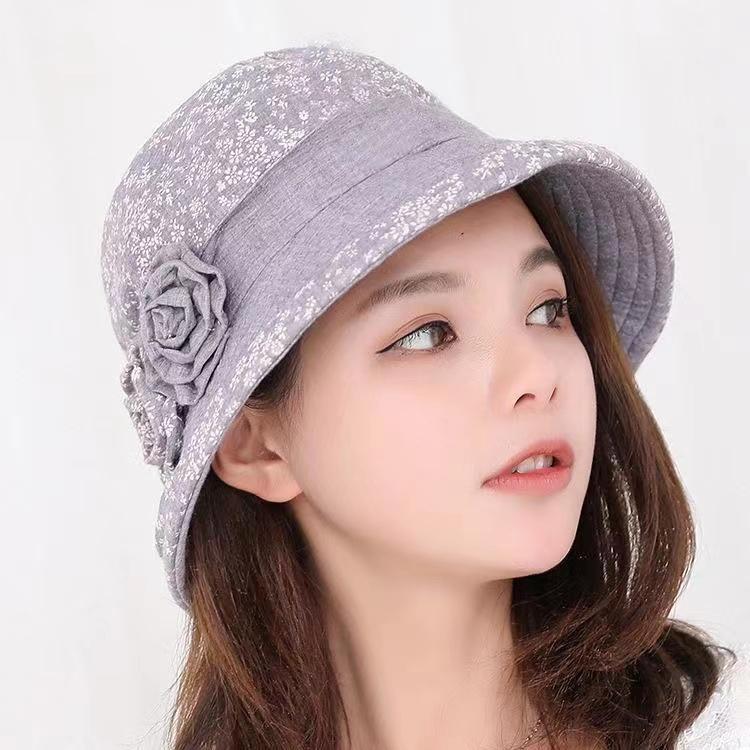 Women's Flower Cotton Cap Foldable Spring Summer Fisherman Hat All Match Floral Cloth Cap Windshield Sun Hat Elegant Pot Cap