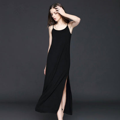 Sexy Maxi Dress Summer round Neck Spaghetti Strap Dress Blackless Elastic Long Dress for Party