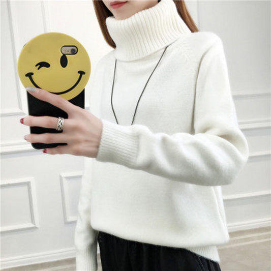 Knitted bottoming sweater high neck sweater female thick warm sweater loose long sleeves