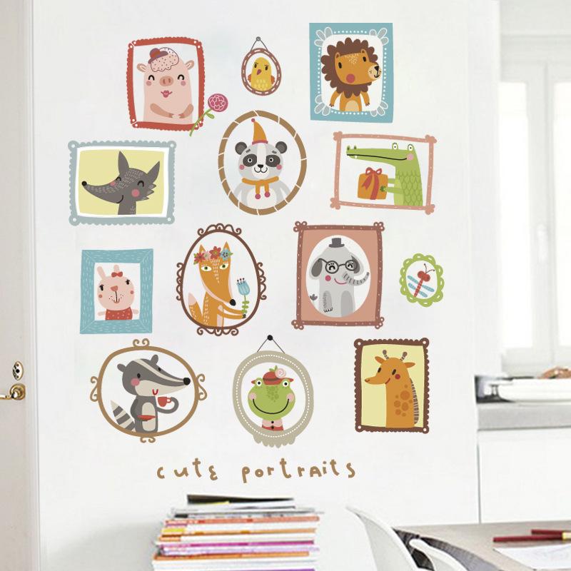 Cute portrait cartoon wall stickers kindergarten background decorative stickers zoo wallpaper