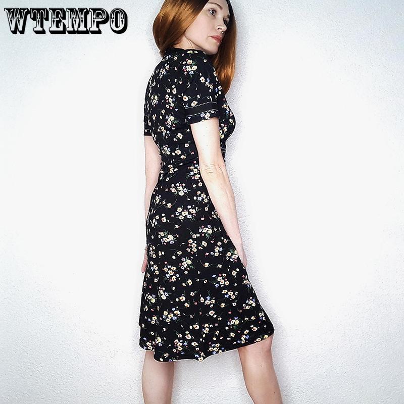 Vintage Retro Lace Patchwork O Neck Female Vestidos Business Office Party Flare A-Line Women Dress