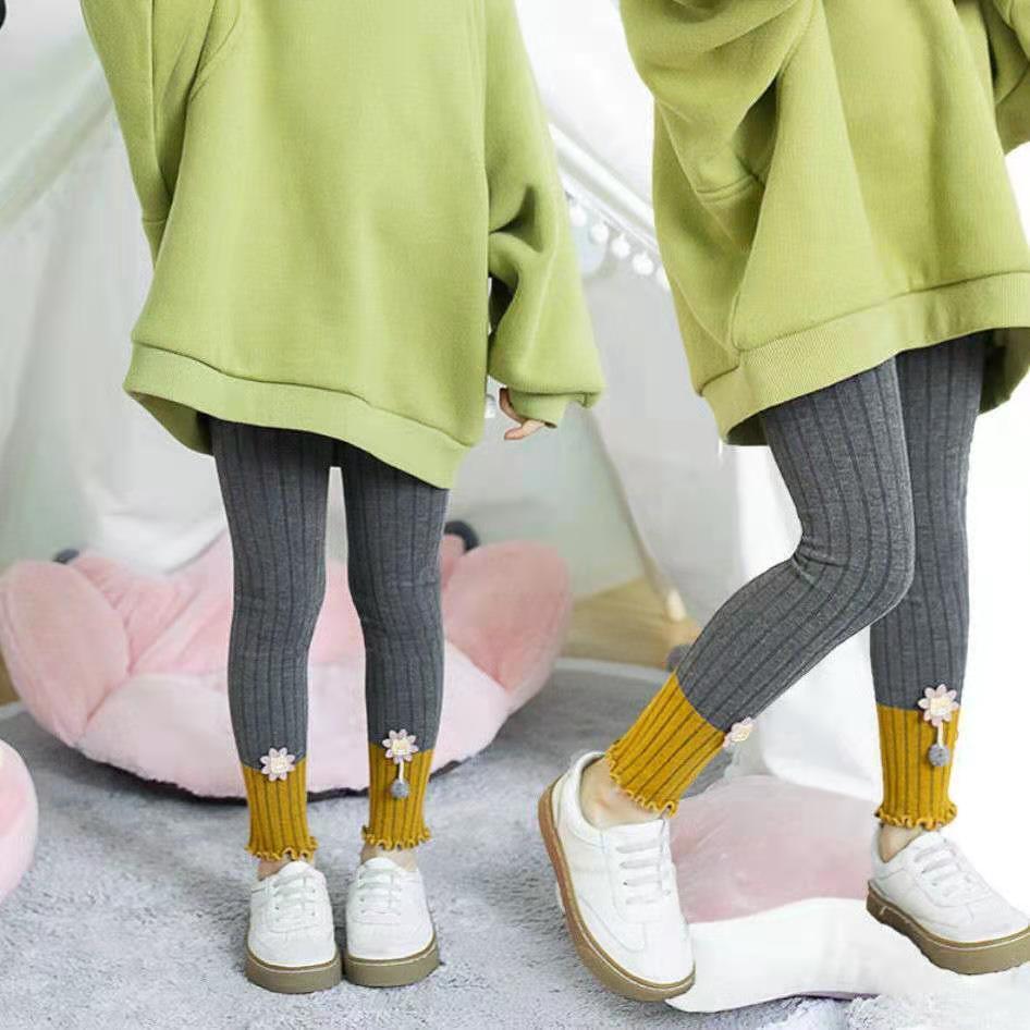 Children's Pants Girls' Leggings Spring and Autumn Thin Flowers Ruffle Korean Solid Color Capris Pants for Baby Outer Wear and Inner Wear