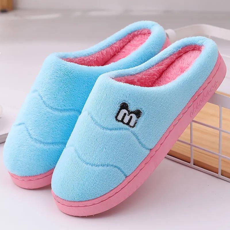 Winter Slippers Women Warm Cotton Shoes Thick Fleece Home Slides Men Plus Size Slippers Pink Blue Couples Non Slippers