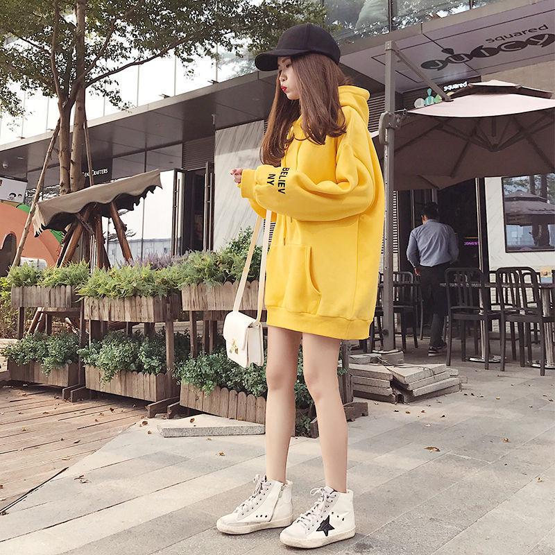 Sweater cotton women's Sweatshirt wild large size long sleeve warm hooded Top autumn and winter