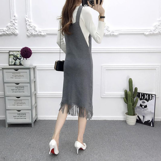 Autumn and Winter Long Suspender Skirt Sleeveless Slim Simple Suspender Skirt Solid Color Pocket Women's Knitted Skirt