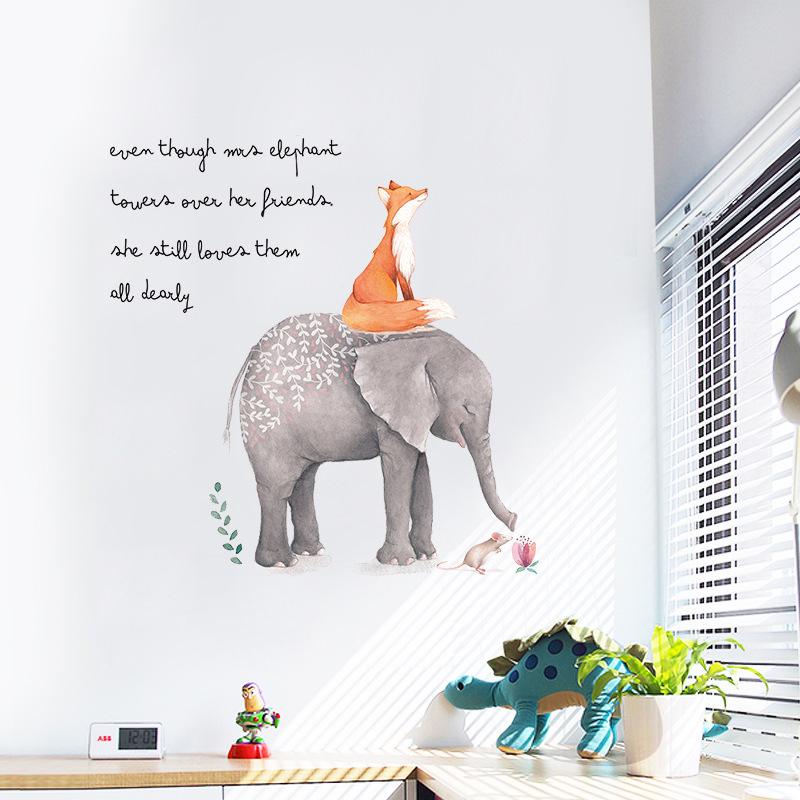 Cute Fox Elephant Cartoon Wall Stickers Children Room Living Room Background Decorative Stickers