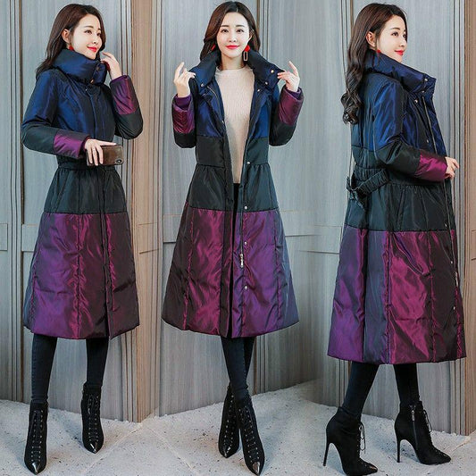 Women's Long Parka Jackets Slim Color Block Hooded Parka Coat  Plus Size Thick Warm Winter Coat  Outwear