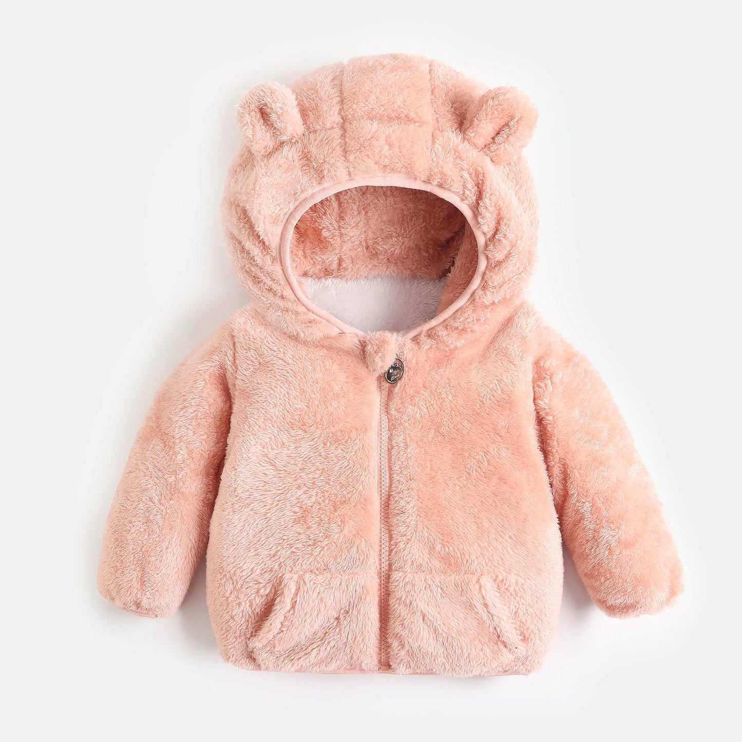 Children's Jacket Boys and Girls Autumn and Winter Padded Cotton Clothes Baby Children Coral Fleece Children's Hooded Plus Velvet Padded Jacket