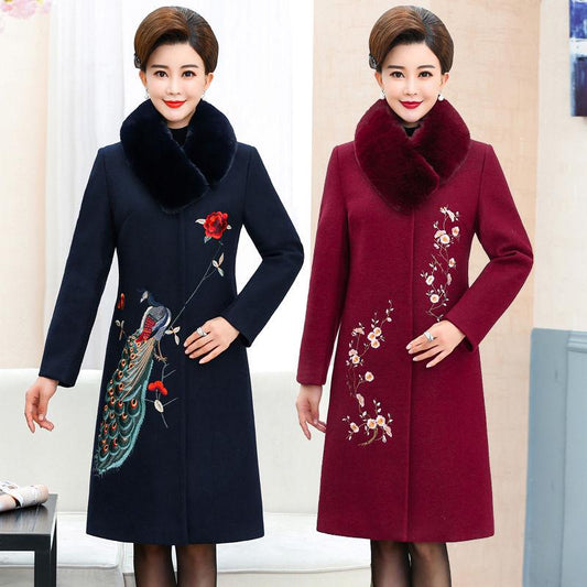 Women's Embroidery Coat Woolen Coat 2019 Autumn Winter Plush Cotton Wool Coat Female Outwear