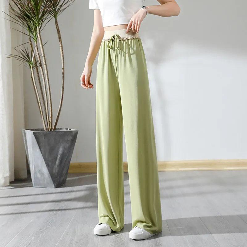 Women's Spring and Summer Ice Silk Wide-leg Trousers Fall Feeling Mopping High-waisted Trousers Slim Casual Trousers Student Straight Trousers