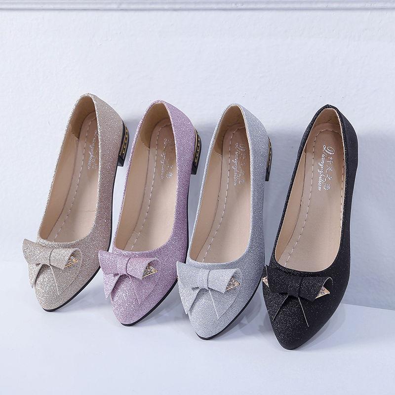 Women's Shoes Cute and Elegant Single Shoes Flat Thick Heels Pointed Toe All-match Shallow Mouth Single Shoes Work Shoes