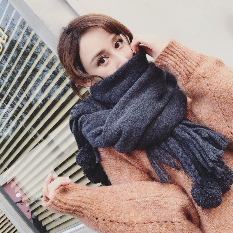 Winter Female Wool Plaid Scarf Women Cashmere Scarves Wide Lattices Long Shawl with Ball Tassel