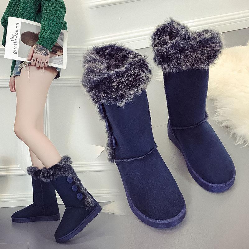 Fashion Short-Tube Snow Boots Women's Shoes Booties Rabbit Ears Rhinestone Non-Slip Wear-Resistant Plus Velvet Thickening Winter Warm