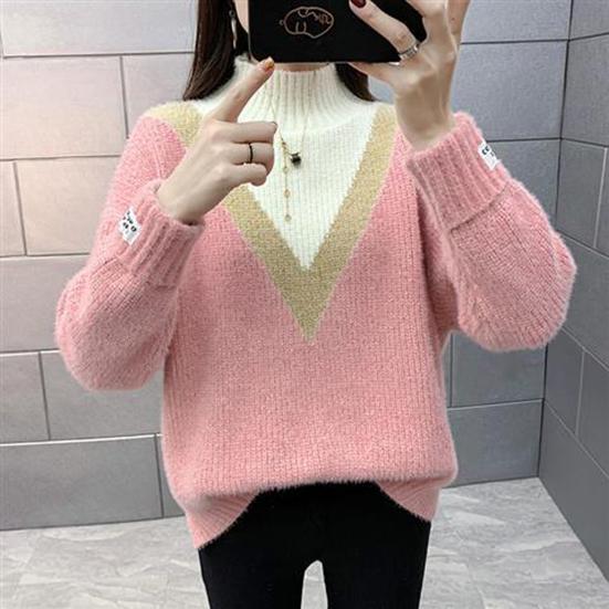 Women's Winter Casual Loose Half-high Collar Bottomed Sweater Autumn Thickened Sweater Large Size Knitted Pullover