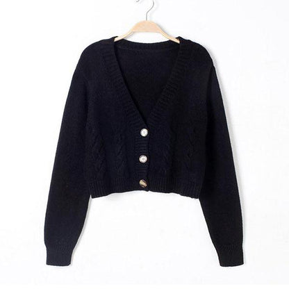 Women Short Cardigan Knitted Sweater Autumn Winter Long Sleeve V-neck Jumper Cardigans Casual Buttons Female Coat