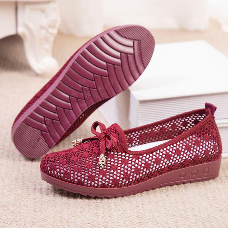 Summer Old Beijing Cloth Shoes Women's Net Shoes Breathable Mesh One-foot Mother Shoes Shallow Mouth Non-slip Casual Shoes Women