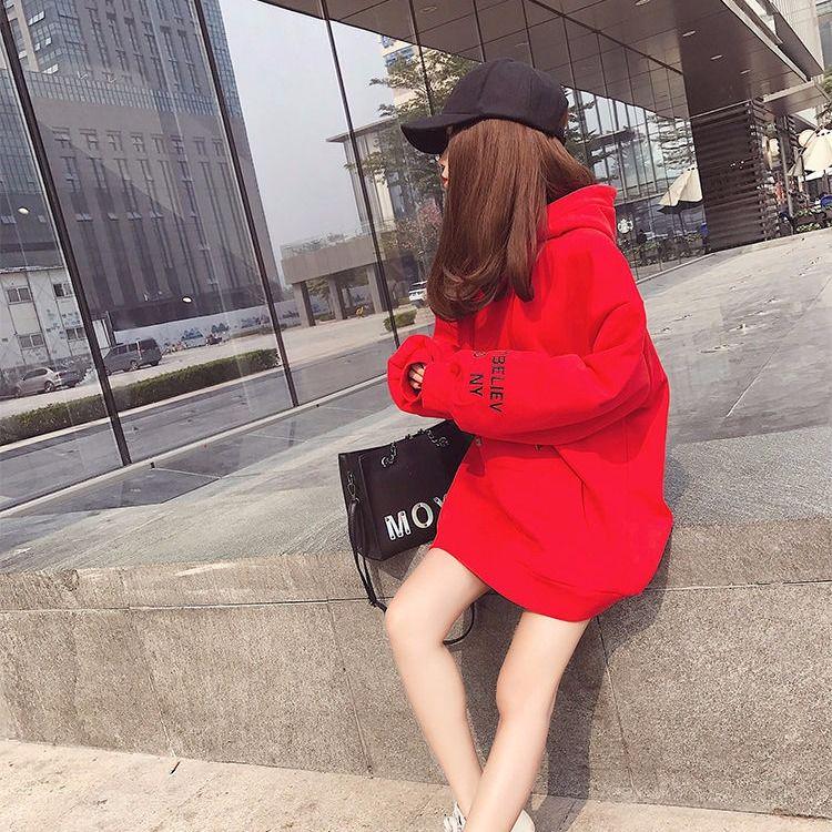 Sweater cotton women's Sweatshirt wild large size long sleeve warm hooded Top autumn and winter