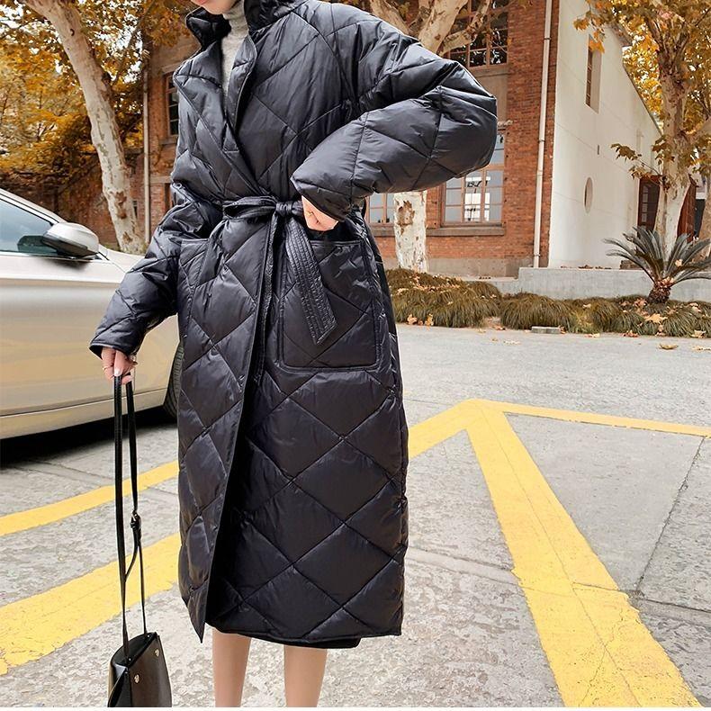 Feather Down Padded Jacket Women's Temperament Was Thinner Stand-up Collar Mid-length Over The Knee Coat Thick Padded Jacket