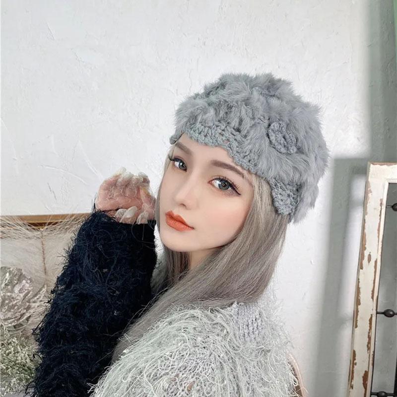 Rabbit Hat Woman Autumn and Winter Handmade Crochet Wool Fur Hat Korean Version The Wild Bag Warm Knit Hat Tide