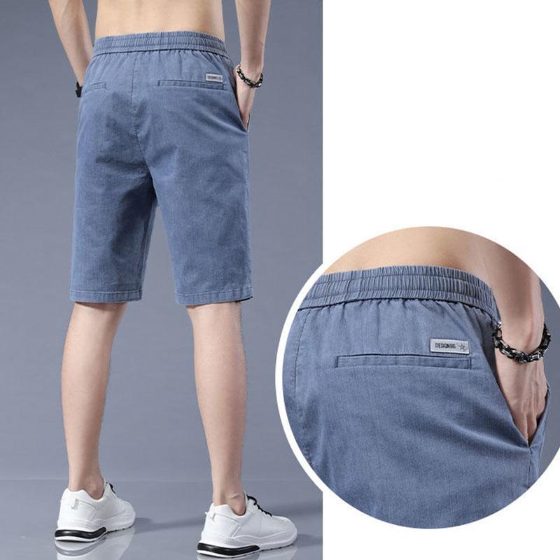 Ice Silk Denim Shorts Men's Summer Thin Workwear Casual Pants Straight Loose Men's Five-point Pants Modified Legs Low Waist Elastic Tie Shorts