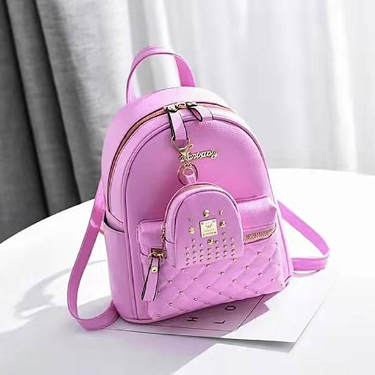 2pcs Women Leather Backpack School Rucksack Rivet Bag Mini Wallets Purse