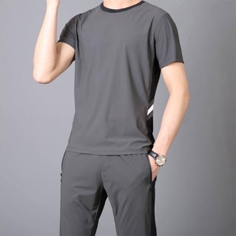 Silky Soft Q Elastic Ultra-thin Quick-drying Ice Silk Two-piece Summer High-end Men's Casual Sports Suit Trend