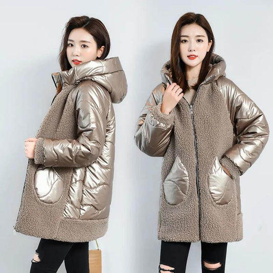 Autumn and Winter Women's Mid-length Coat Stitching Loose Large Size Granular Fleece Faux Fur Lamb Wool Sheep Shearing Coat