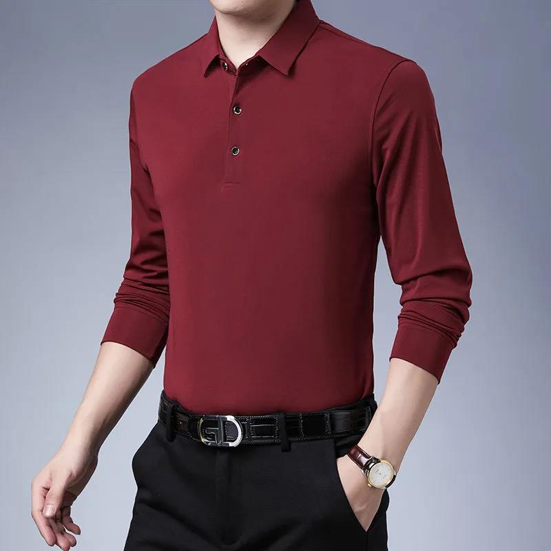 Men's Long-sleeved T-shirt Autumn Lapel Solid Color Business Shirt Casual Loose Polo Bottoming Shirt