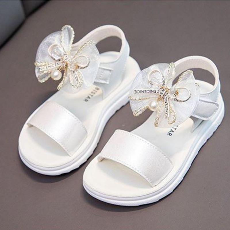 Girls Sandals Summer Bowknot Open Toe Breathable Princess Shoes Korean Children's Soft Bottom Non-slip