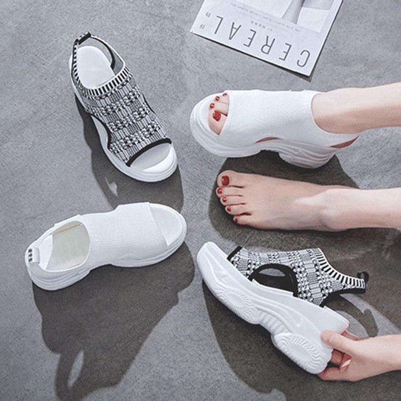 Plus Size 35-39 Fashion Women Mesh Shoes Cutout Beach Casual Sandals Flip Flop Sandals Increased Roman Shoes