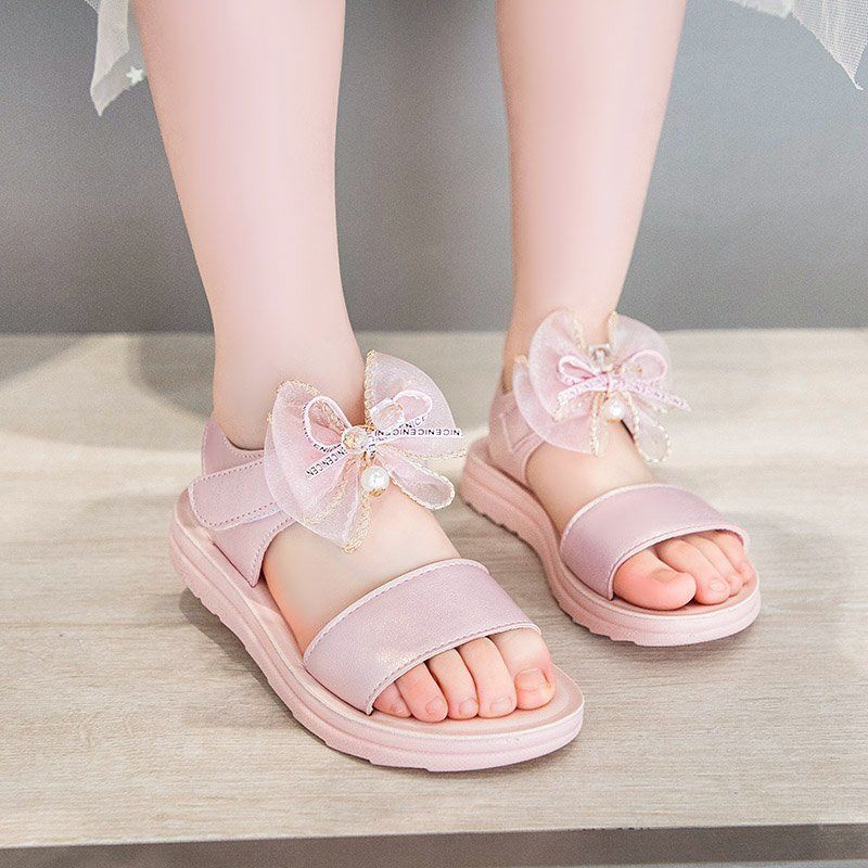 Girls Sandals Summer Bowknot Open Toe Breathable Princess Shoes Korean Children's Soft Bottom Non-slip