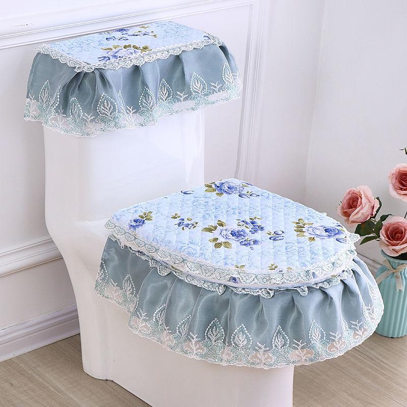 Three-piece Toilet Toilet Gasket Four Seasons Plus Velvet Warm Cushion Toilet Cover Zipper Type Toilet Cover Fabric Sticky