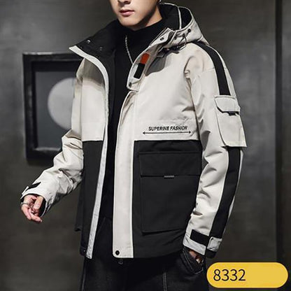 Thick and Warm Winter Men's Cotton Jacket Fashion Color Matching Trend Tooling Down Cotton Jacket