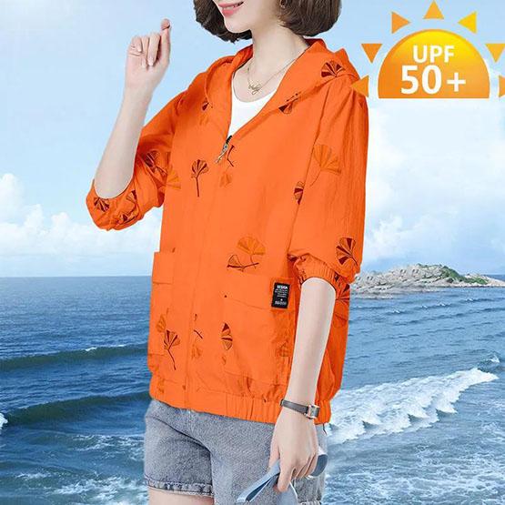 Women's Spring Summer Plus Size Loose Thin Coats Autumn Long Sleeve Print Hooded Sun Protection Jackets