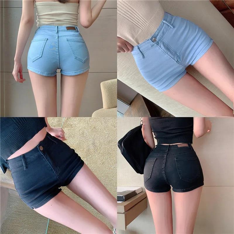 Sexy Tight Denim Shorts Women Spring and Summer Thin Casual Shorts Black Blue