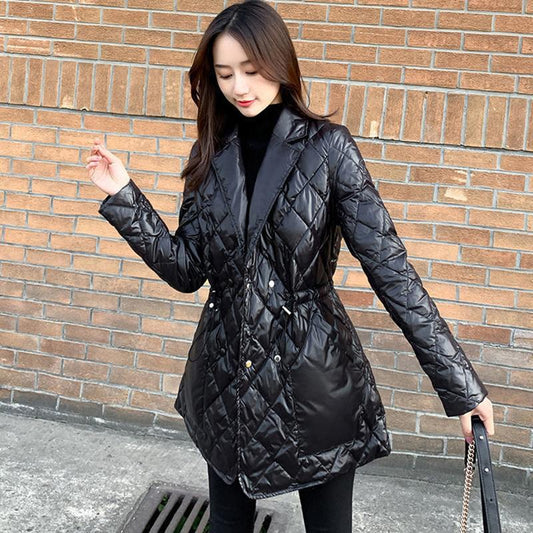 Women's Solid Color Down Jacket Mid-length Down Jacket Winter Korean Style Loose Coat Warm Stand-collar Down Jacket Quilted Jacket