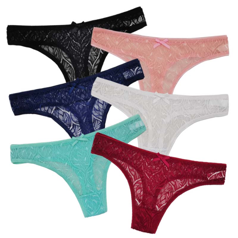 6 Pieces/set of Pure Cotton Underwear Women T-back Sexy Fashion Large Size Lace Solid Color Underwear