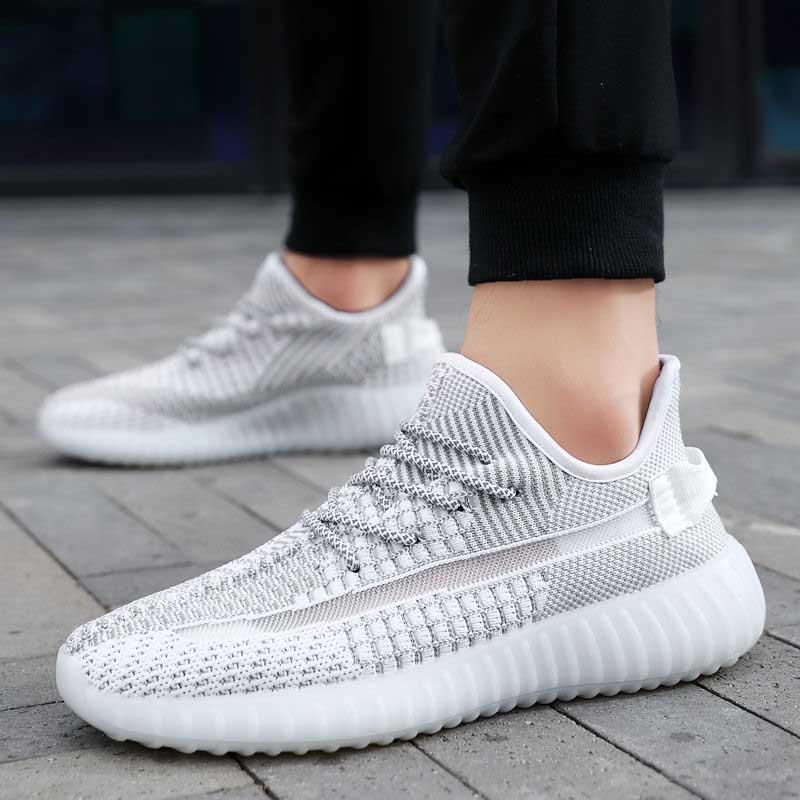 Plus Size 39-44 Summer Men Luminous Sneakers Lightweight Breathable Basketball Running Shoes Student Deodorant Flying Woven Mesh Sports Shoes