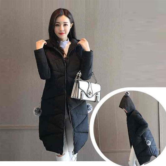 Women's Solid Color Down Jacket Mid-length Down Jacket Winter Korean Style Loose Coat Warm Stand-collar Down Jacket Quilted Jacket