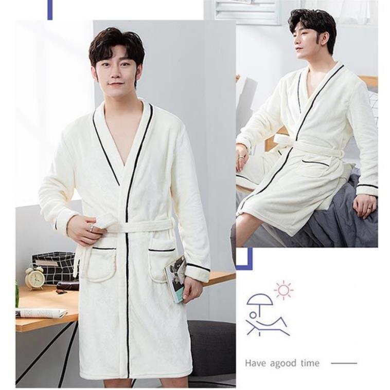 Suit Collar Men Pajamas Winter Thickening To Keep Warm Home Clothes Absorbent Robe Coat Bathrobe Long