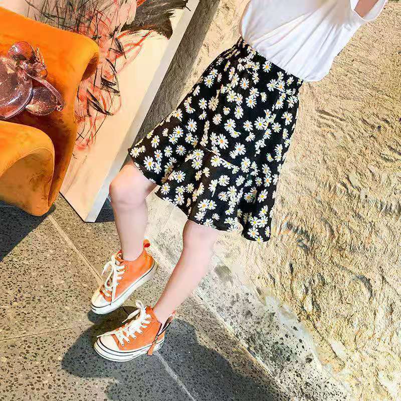 Autumn Spring Summer Casual Girls' Skirts Korean Retro Style Chrysanthemum Stretch Short Skirt Pleated Skirts Playful Style Sweet Style