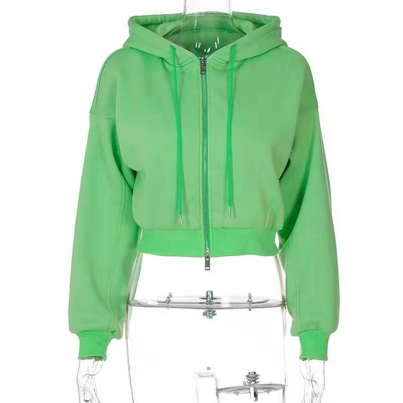 Long Sleeve Hooded Zip Cardigan Sweatshirt Women Green Coat Hoodies Zip-up Pullover Sweatshirt Hoodies Y2K Retro Hoodies