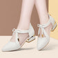 Shoes Women's Thick Heel Pointed Toe Single Shoes Soft Bottom Low Heel Small Leather Shoes Breathable Bow Cute Retro Style Princess Shoes