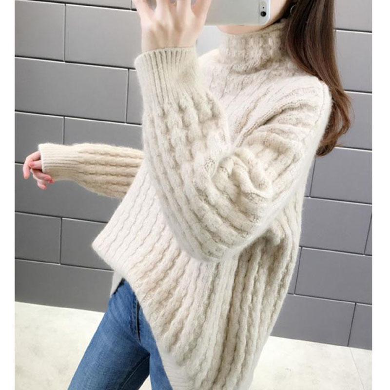 Autumn and Winter Cherry Red Loose Sweater Turtleneck Thick Warm Jacket Fashion Casual Young Women's Top