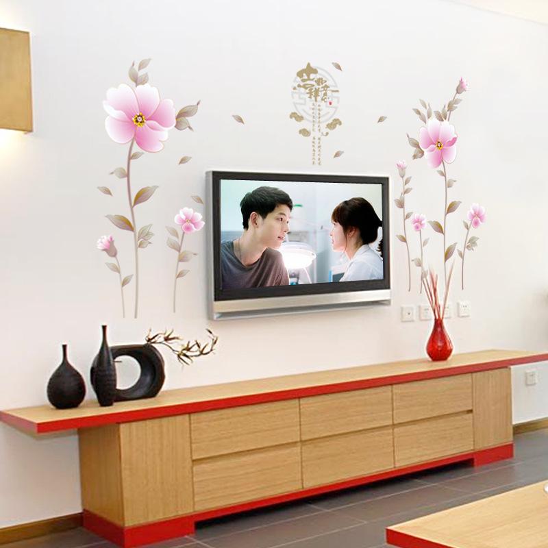 Auspicious wishful flower removable bedroom living room TV background decorative wall sticker