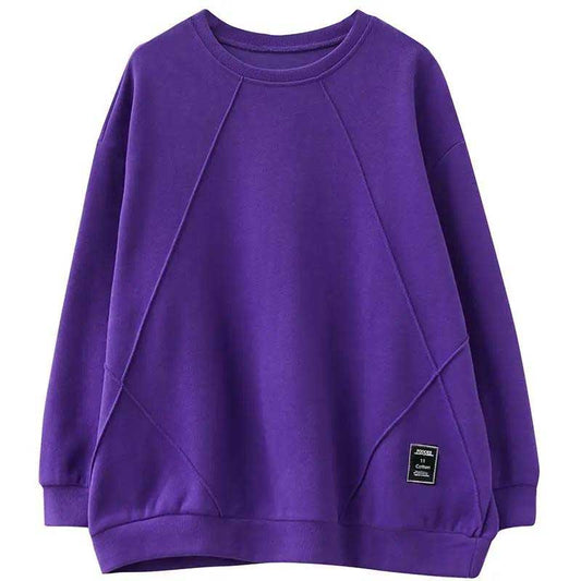 Large Size Long-sleeved Sweatshirts Women's Spring and Autumn Loose Solid Color Stitching Round Neck Pullover Top