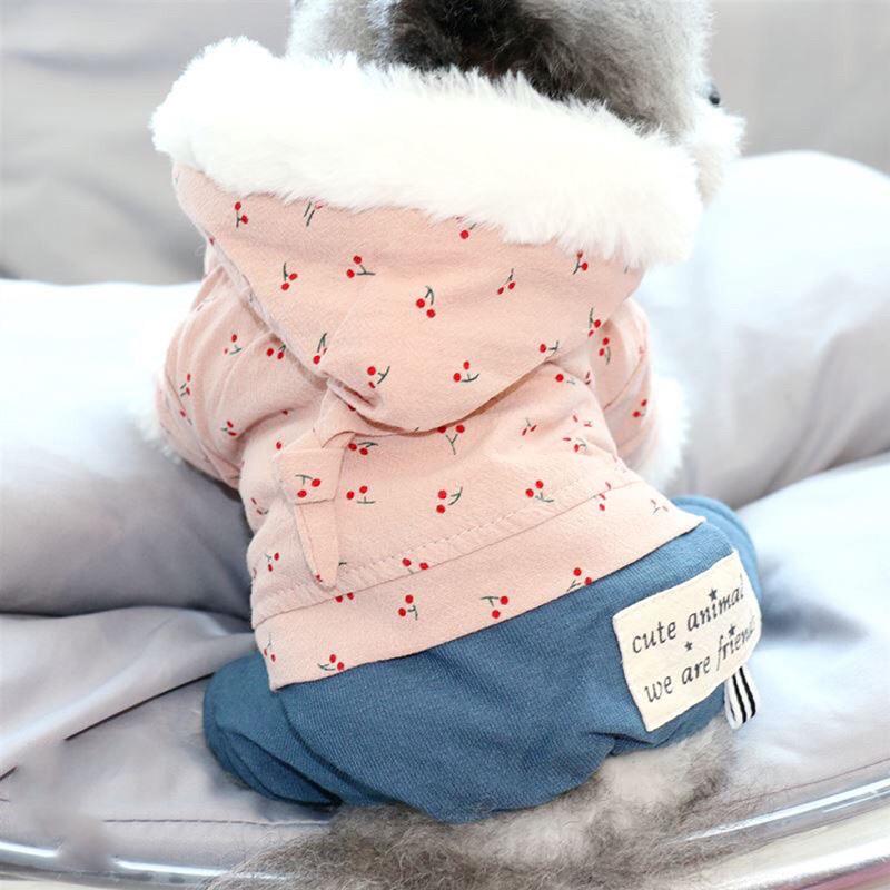 Pet Puppy Dog Clothes Autumn Winter Clothes Thick Warm Cotton-padded Jacket Coat Bear Teddy Four-legged Clothes Outfit