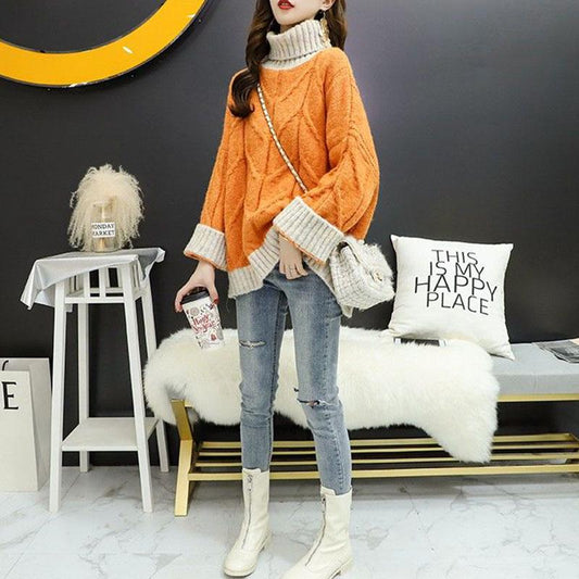 Autumn and Winter High Collar Jacket Loose Casual Bottoming Shirt Simple Mid-length Young Women's Sweater