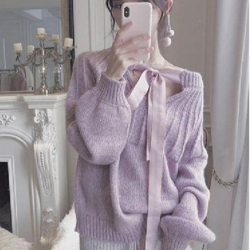 Autumn Winter  Women Fashion Sweater Casual Knitting Sweater Solid Color Mid-length Pullovers Loose Long Sleeve Sweater